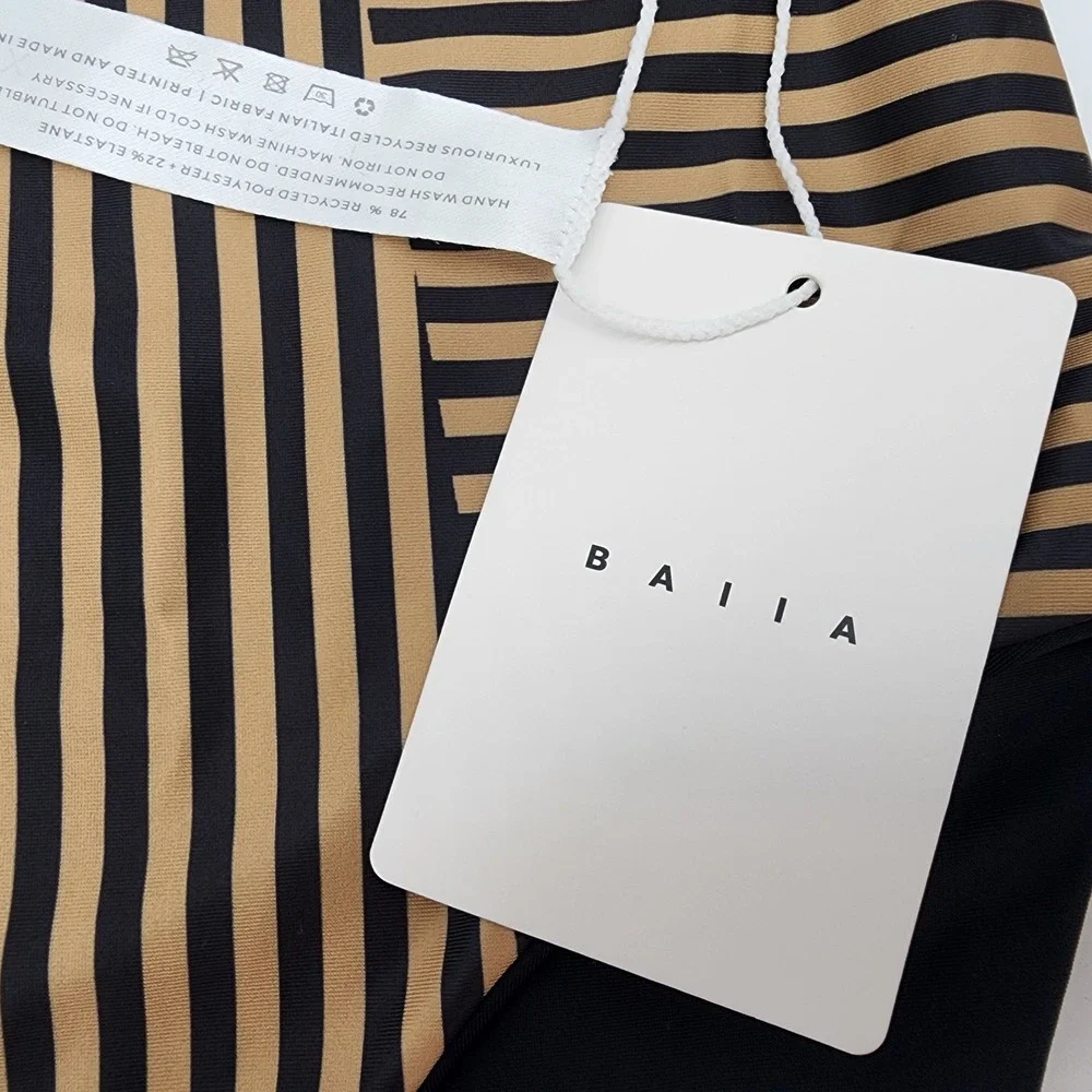 BAIIA Valencia Reversible Bikini Bottoms Women's 6 Black Tan Striped High Waist
